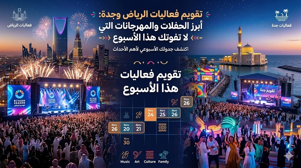 تقويم فعاليات الرياض وجدة: أبرز الحفلات والمهرجانات التي لا تفوتك هذا الأسبوع.