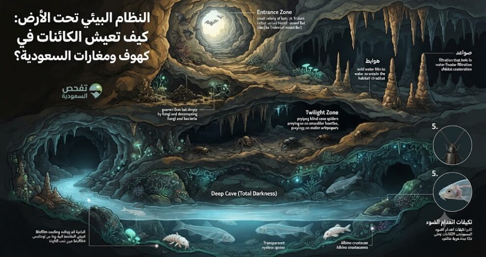 النظام البيئي تحت الأرض: كيف تعيش الكائنات في كهوف ومغارات السعودية؟